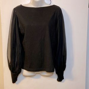Black Cotton Top with Sheer Sleeves